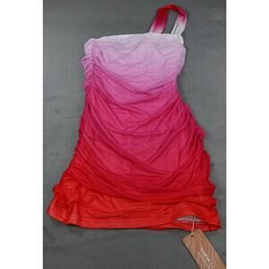 SHEIN SXY Women’s Ombre Ruched Mesh Bodycon Dress Size Small Pink Red Gradient